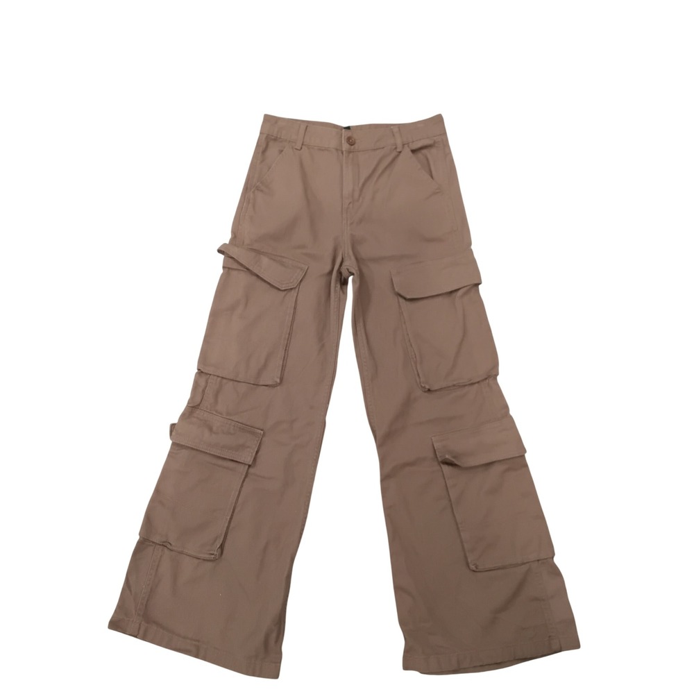 HM Divided Brown Cargo Pants Women 4 Wide Leg High Waisted Multi Pocket Utility